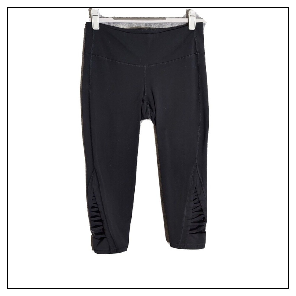 Athleta Leggings S Strappy Cut Out Black Capri Athleisure Gym Workout Mid Rise‎